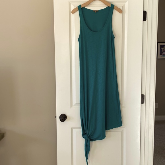 Anthropologie's Lillla P Caribbean Green Asymmetrical Hem Dress w Side Tie XS - Picture 2 of 10